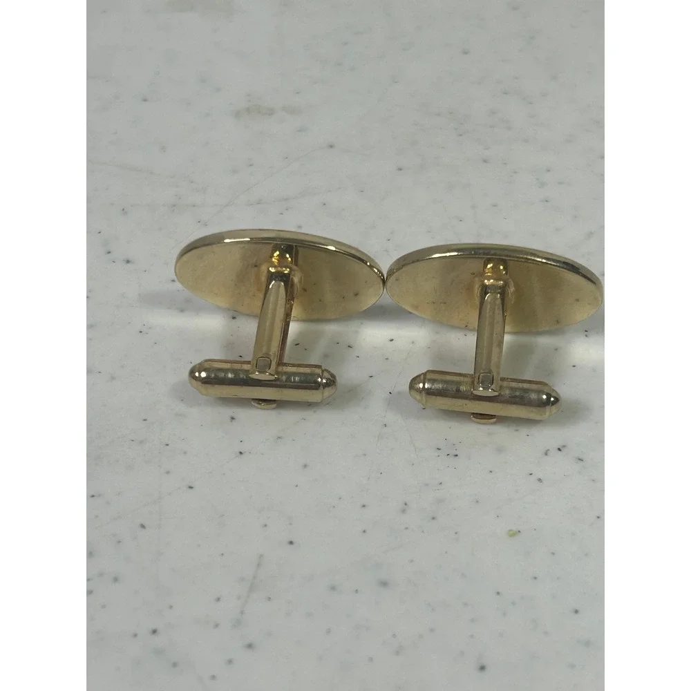Shields Vintage Gold Tone Oval Etched Cufflinks with Tiger's Eye Accents